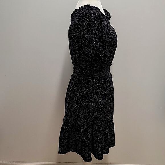 Express Off or on the Shoulder Dress Black w/White Spots Puff Short Sleeves Sz S - Picture 4 of 13